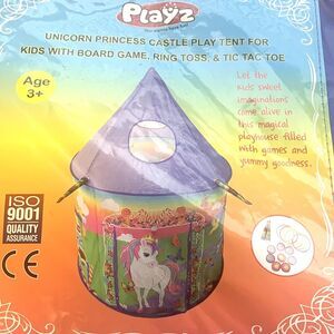 Unicorn Princess Castle Play Tent w/Unicorn Ring Toss , Tic Tac toe Games